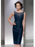 Navy Blue Lace Taffeta Mother Dress With Cape